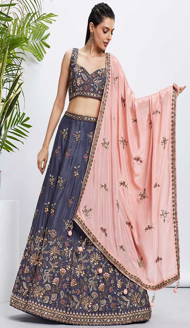 Chiffon Embroidery Work Sangeet Ceremony Lehenga Choli In Voilet -145409364