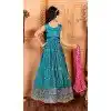 Chinon Embroidery Work Designer Kids Girls Lehenga Choli In Blue -145629492