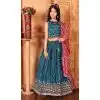 Chinon Embroidery Work Designer Kids Girls Lehenga Choli In Teal Blue -145629494