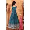 Chinon Embroidery Work Designer Kids Girls Lehenga Choli In Teal Blue -145629494
