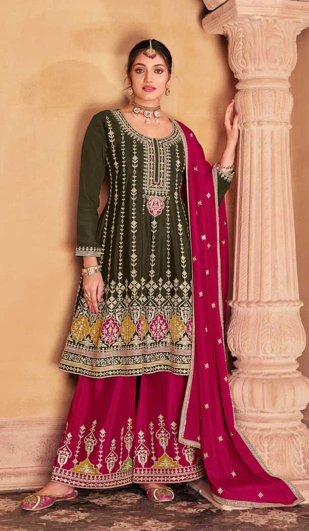 Premium Chinon Embroidery Work Black Designer Palazzo Salwar Suit - 9314186667