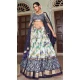 Blue Tussar Silk Patola Print Work Party Wear Lehenga Choli - 9339186758