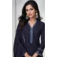 Chinon Silk Embroidered Readymade Sharara Suit In Navy Blue - 9340186765