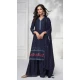 Chinon Silk Embroidered Readymade Sharara Suit In Navy Blue - 9340186765