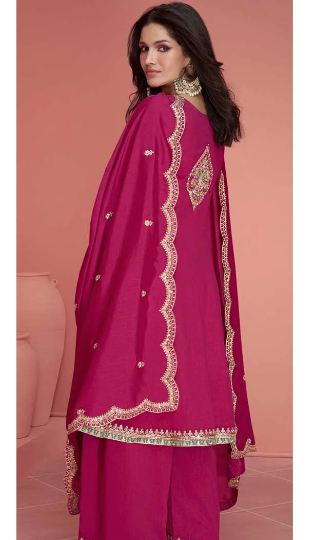 Pink Premium Silk Embroidery Work Party Wear Palazzo Salwar Suit - 9341186766