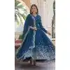 Blue Faux Georgette Zari Embroidery Work Party Wear Gown - 9351186800