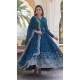 Blue Faux Georgette Zari Embroidery Work Party Wear Gown - 9351186800