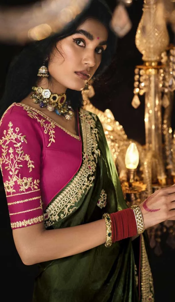 Silk Embroidery Work Party Wear Designer Saree In Green - 9370186895