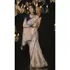 Silk Embroidery Work Party Wear Designer Plus Size Saree In Cream - 9370186896