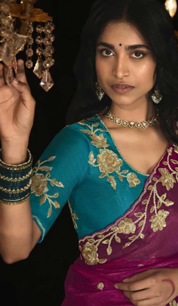 Silk Embroidery Work Party Wear Designer Saree In Magenta - 9370186901