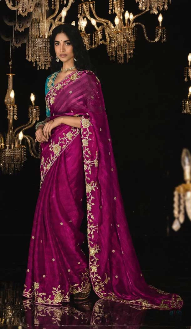 Silk Embroidery Work Party Wear Designer Saree In Magenta - 9370186901