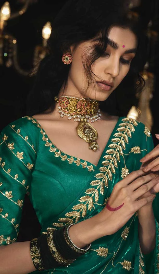 Silk Embroidery Work Party Wear Designer Saree In Sea Green - 9370186902
