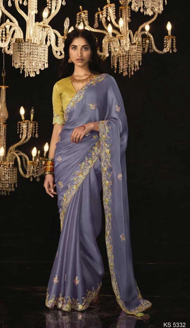 Silk Embroidery Work Party Wear Designer Saree In Dusty Purple - 9370186904