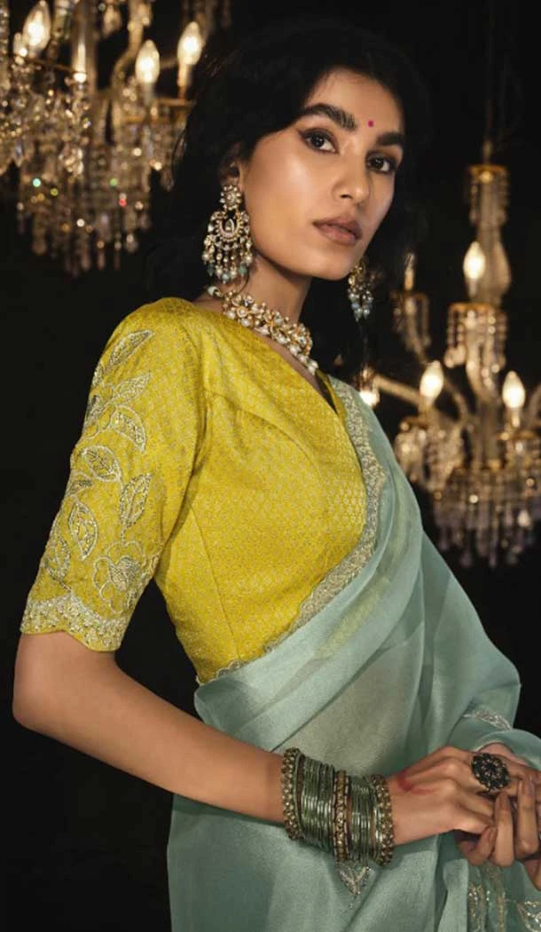 Silk Embroidery Work Party Wear Designer Saree In Sky Blue - 9370186905
