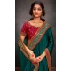 Teal Satin Sequins Work Traditional Wear Saree - 9371186910