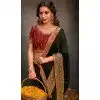 Dark Mehendi Green Satin Sequins Work Traditional Wear Plus Size Saree - 9371186916