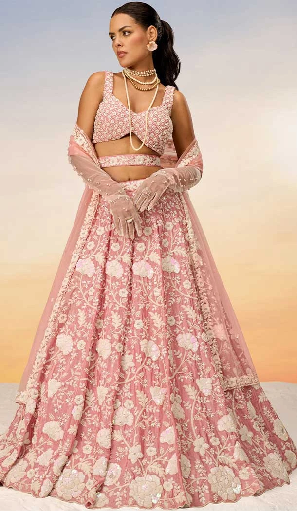 Georgette Embroidery Work Designer Wear Lehenga Choli In Rose Gold - 142027313