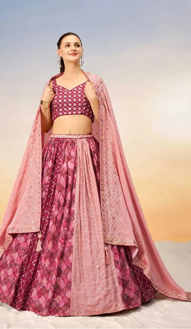 Chiffon Embroidery Work Designer Wear Lehenga Choli In Pink - 142027323
