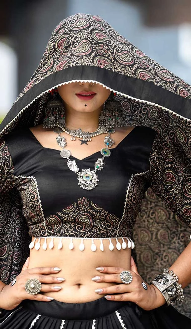 Cotton Gotta Kadi Work Festival Navratri Chaniya Choli In Black -145779589