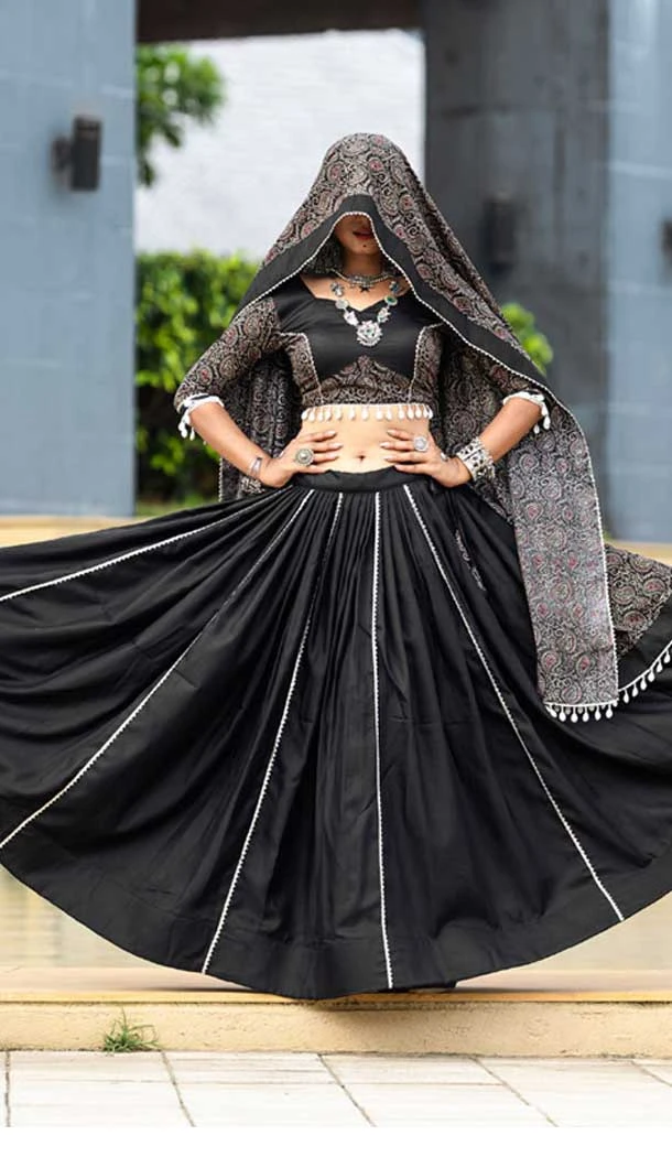Cotton Gotta Kadi Work Festival Navratri Chaniya Choli In Black -145779589