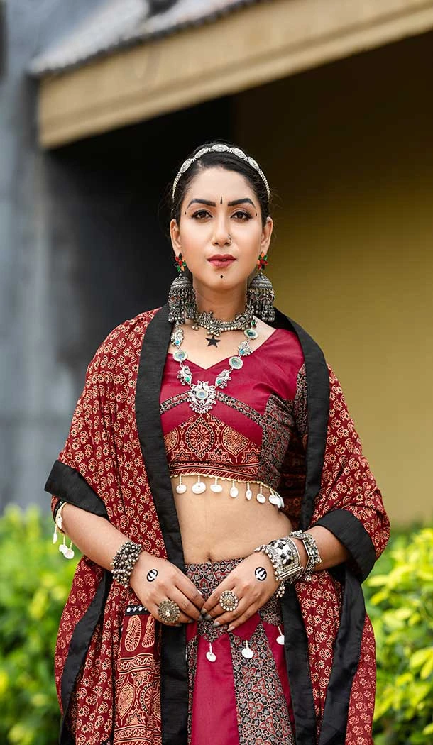 Cotton Gotta Kadi Work Festival Navratri Chaniya Choli In Maroon -145779592