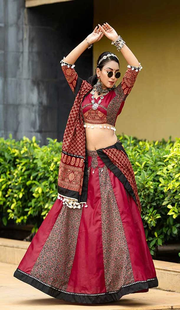 Cotton Gotta Kadi Work Festival Navratri Chaniya Choli In Maroon -145779592