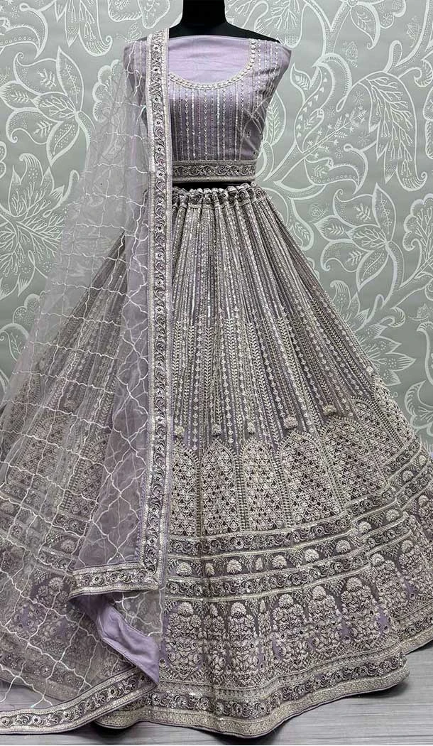 Net Zarkan Diamond Work Designer Wear Lehenga Choli In Mauve - 141306874