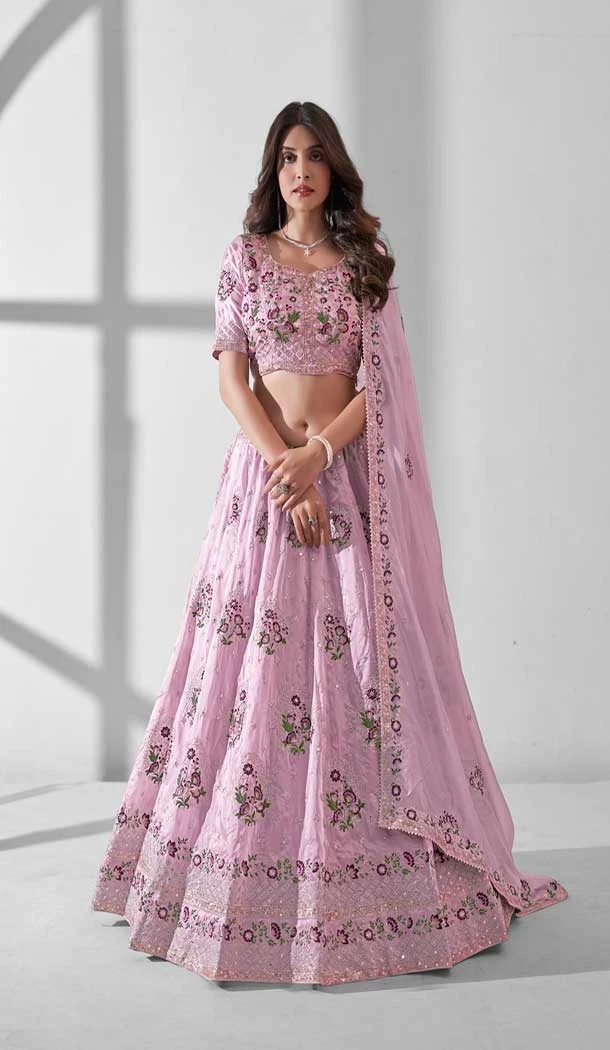Pink Organza Embroidery Work Designer Lehenga Choli - 142677688