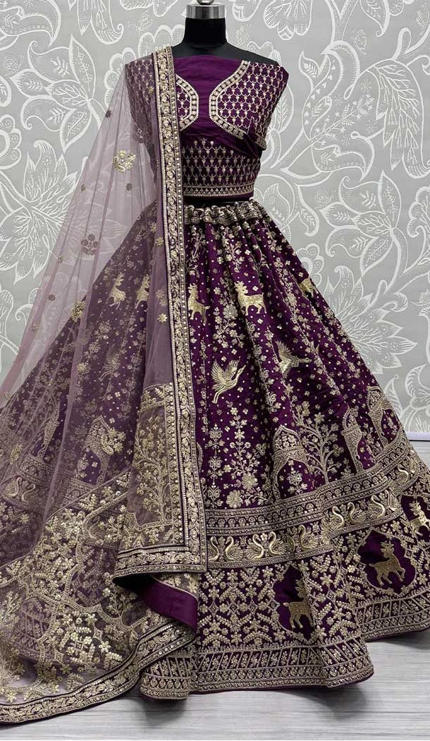 Silk Diamond Work Bridal Wedding Lehenga Choli In Purple - 142787754