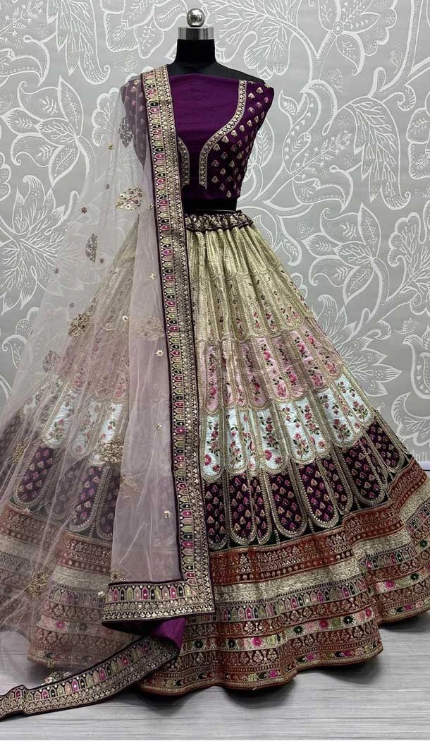 Silk Embroidery Work Bridal Wedding Lehenga Choli In Multi Color - 142787758