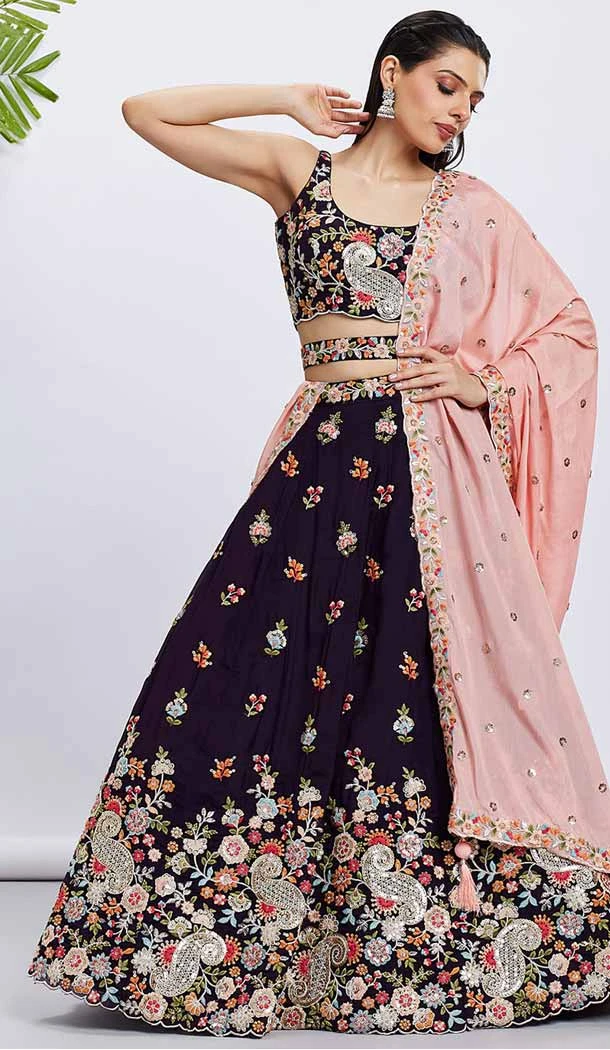 Magenta Organza Embroidered Designer Wear Lehenga Choli - 144468777