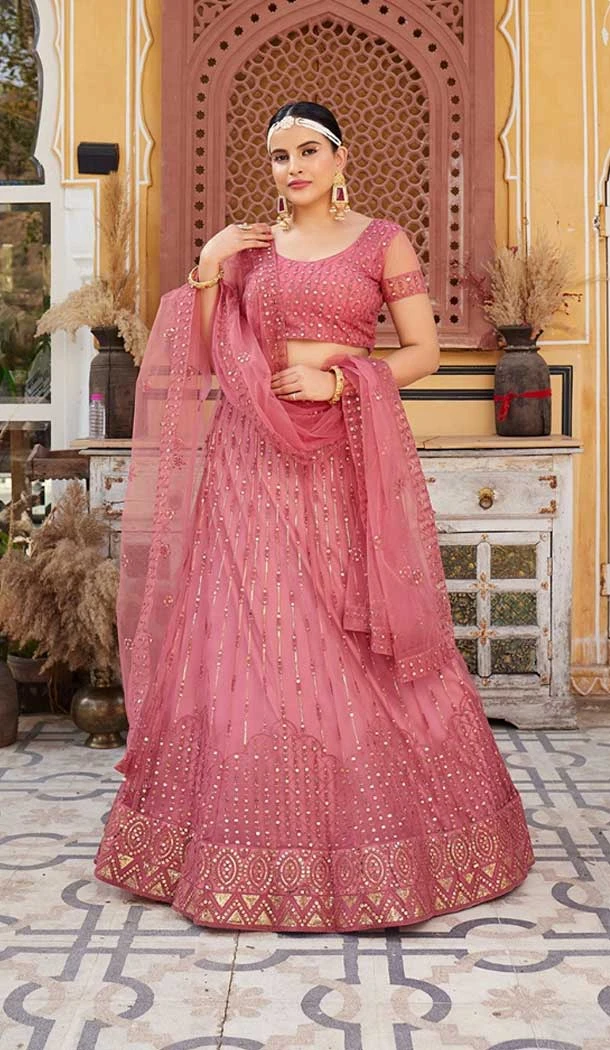 Georgette Embroidery Work Party Wear Lehenga Choli In Rose Pink - 9367186879
