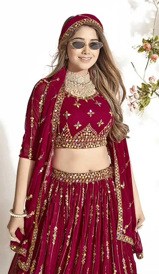 Maroon Georgette Embroidery Work Traditional Lehenga Choli - 9368186883