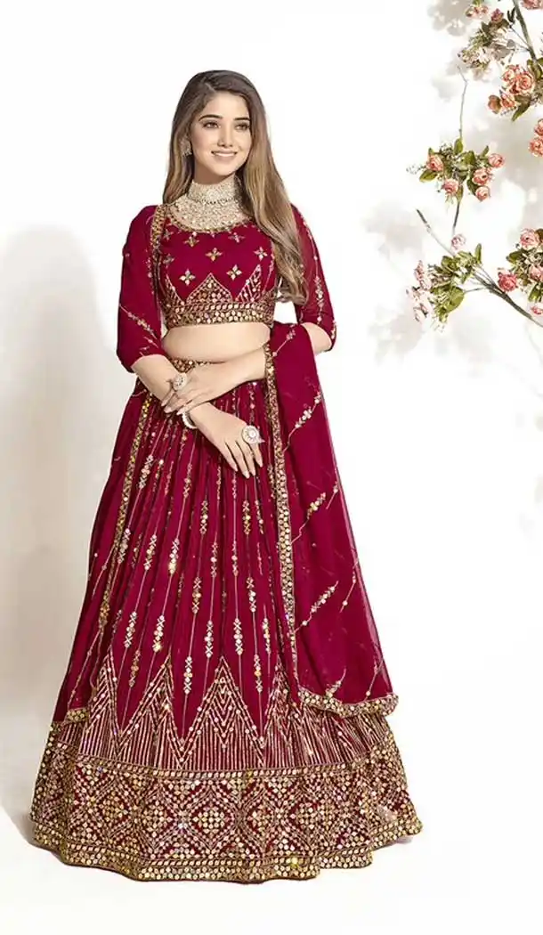 Maroon Georgette Embroidery Work Traditional Lehenga Choli - 9368186883