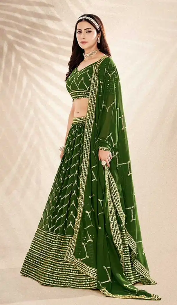 Mehendi Green Georgette Embroidery Work Traditional Lehenga Choli - 9368186885