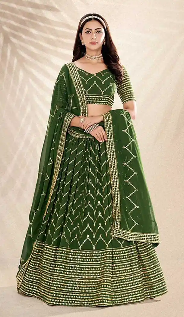 Mehendi Green Georgette Embroidery Work Traditional Lehenga Choli - 9368186885