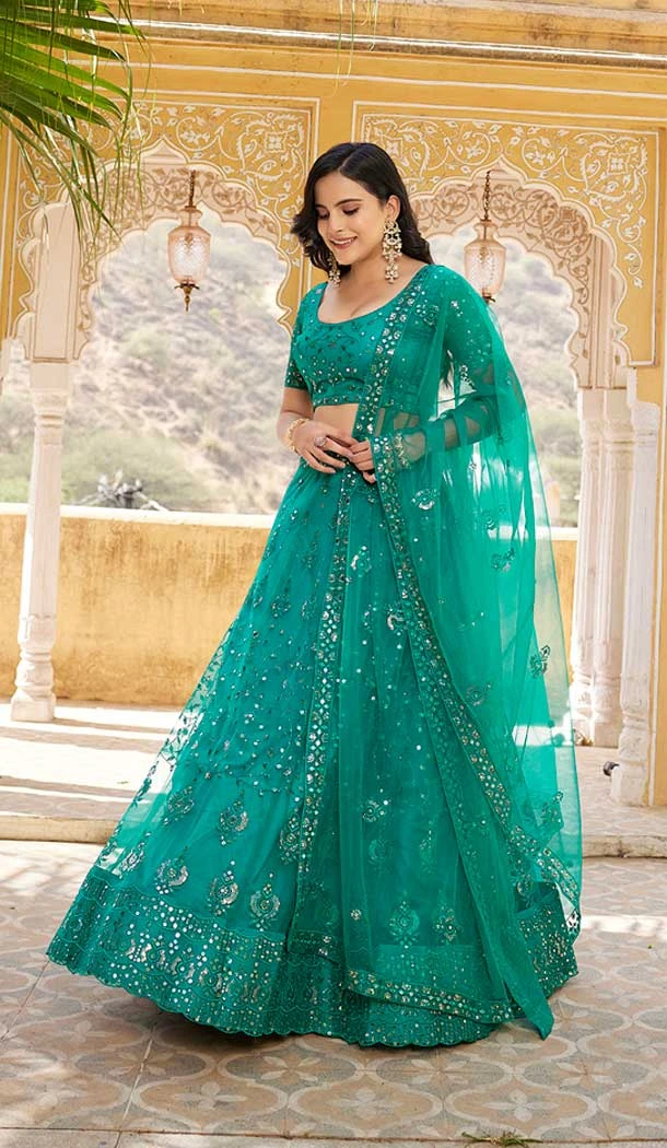 Rama Blue Net Embroidery Work Party Wear Lehenga Choli - 9397187055