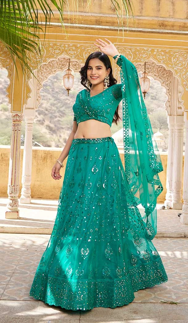 Rama Blue Net Embroidery Work Party Wear Lehenga Choli - 9397187055