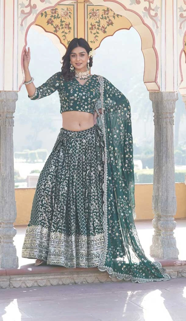 Viscose Embroidery Work Traditional Wear Lehenga Choli In Green - 9400187069