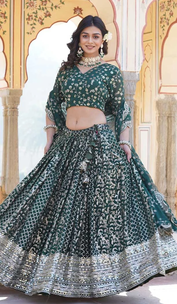 Viscose Embroidery Work Traditional Wear Lehenga Choli In Green - 9400187069