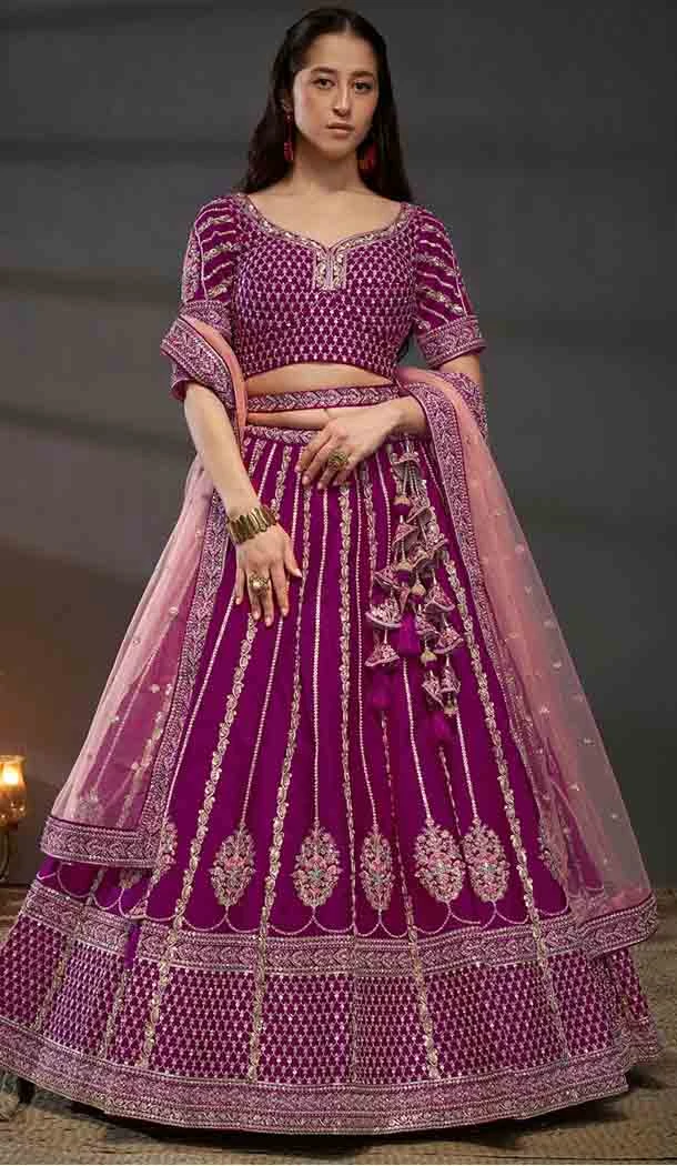 Silk Embroidered Designer Wear Lehenga Choli In Burgundy - 143458140