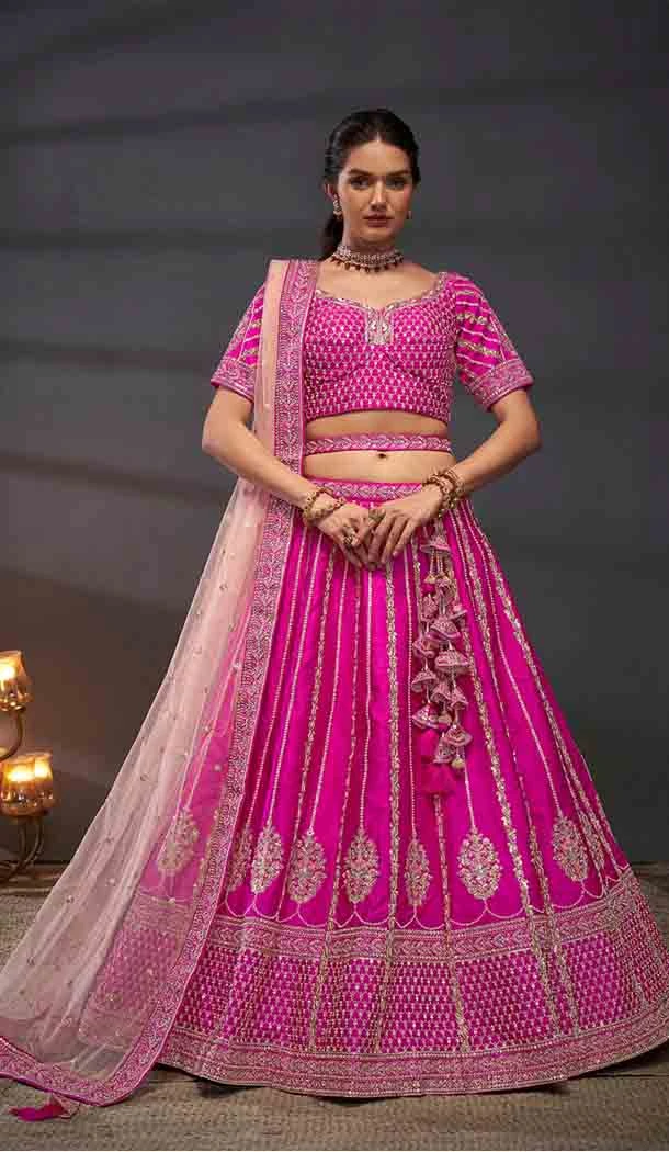 Silk Embroidered Designer Wear Lehenga Choli In Pink - 143458141