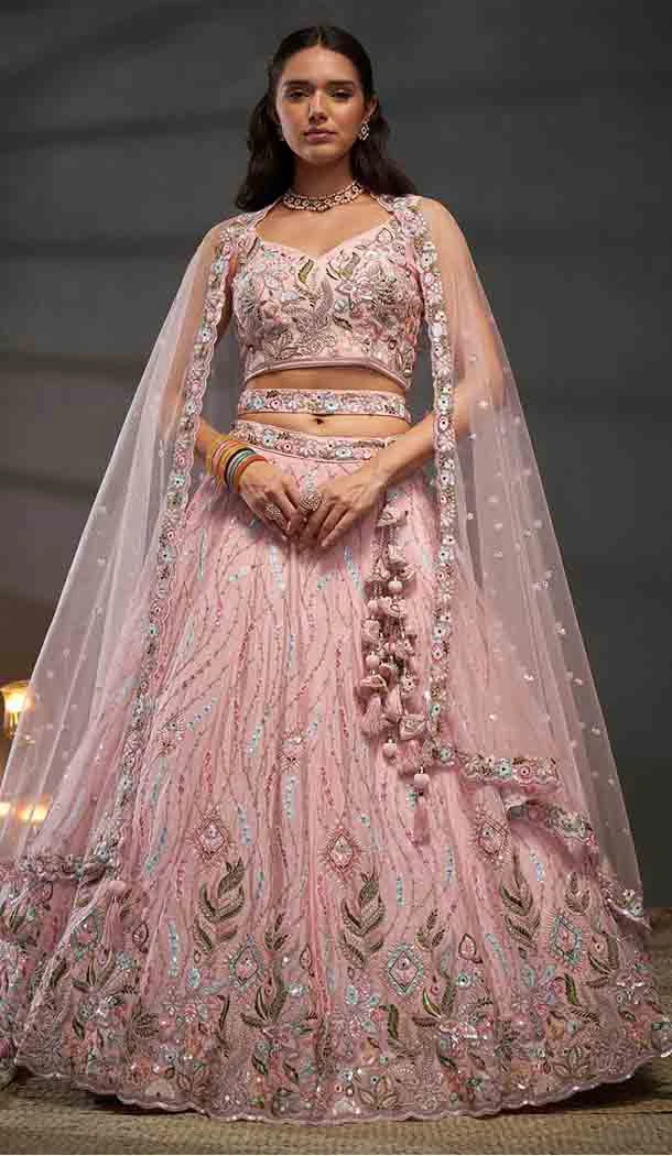 Chiffon Embroidered Designer Wear Lehenga Choli In Pink - 143458143