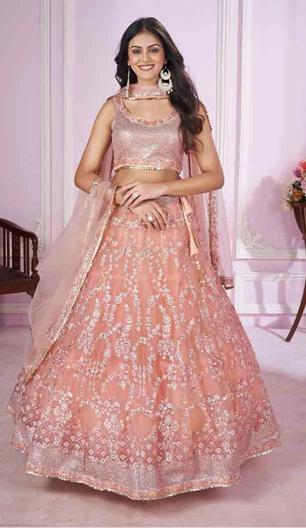 Pink Soft Net Embroidery Work Party Wear Designer Lehenga Choli - 144658889