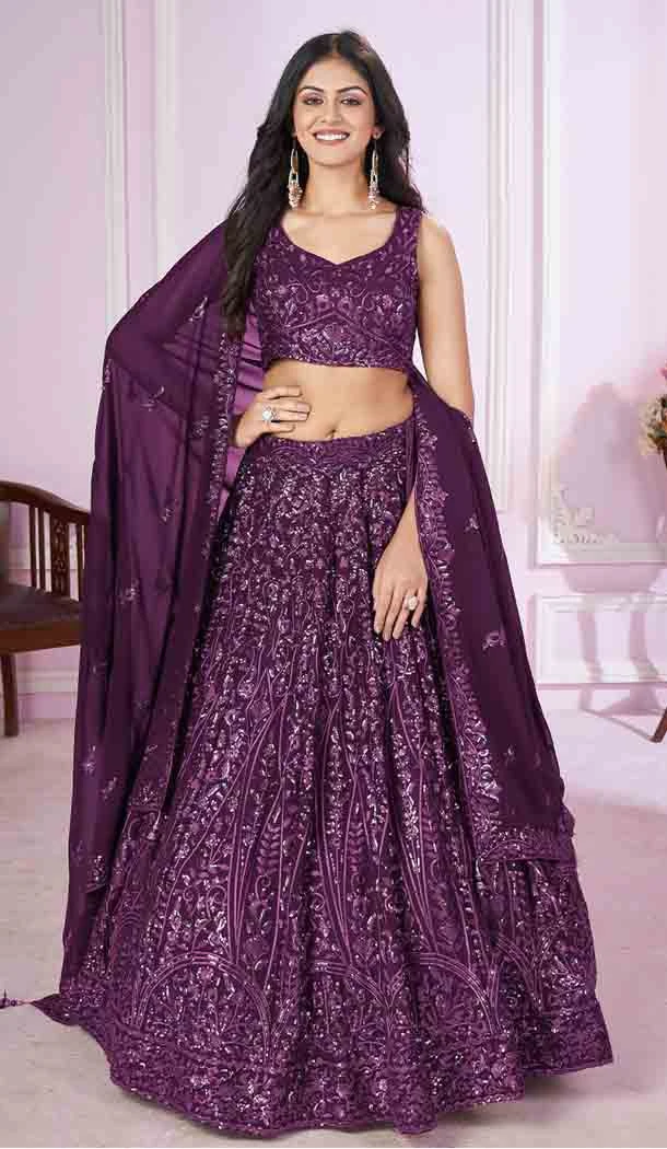 Georgette Embroidery Work Party Wear Designer Lehenga Choli Purple - 144658893