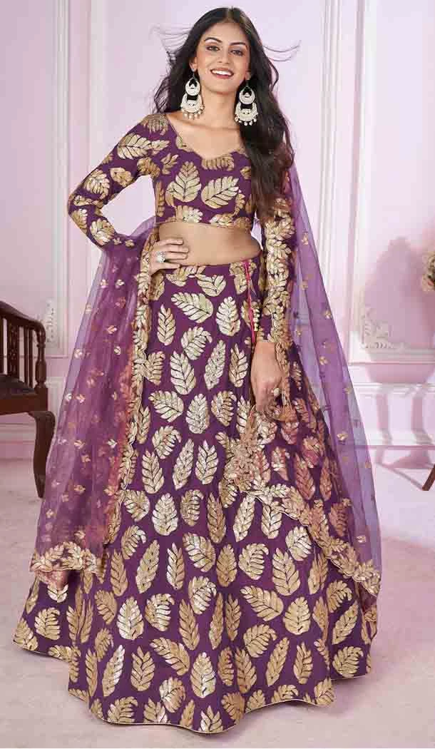 Georgette Purple Embroidery Work Party Wear Designer Lehenga Choli - 144658896