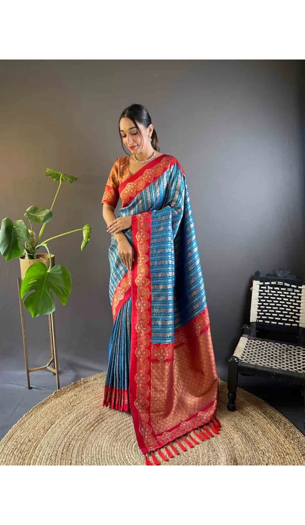 Blue Soft Silk Zari Weaving Work Traditional Wear Saree - 144979121