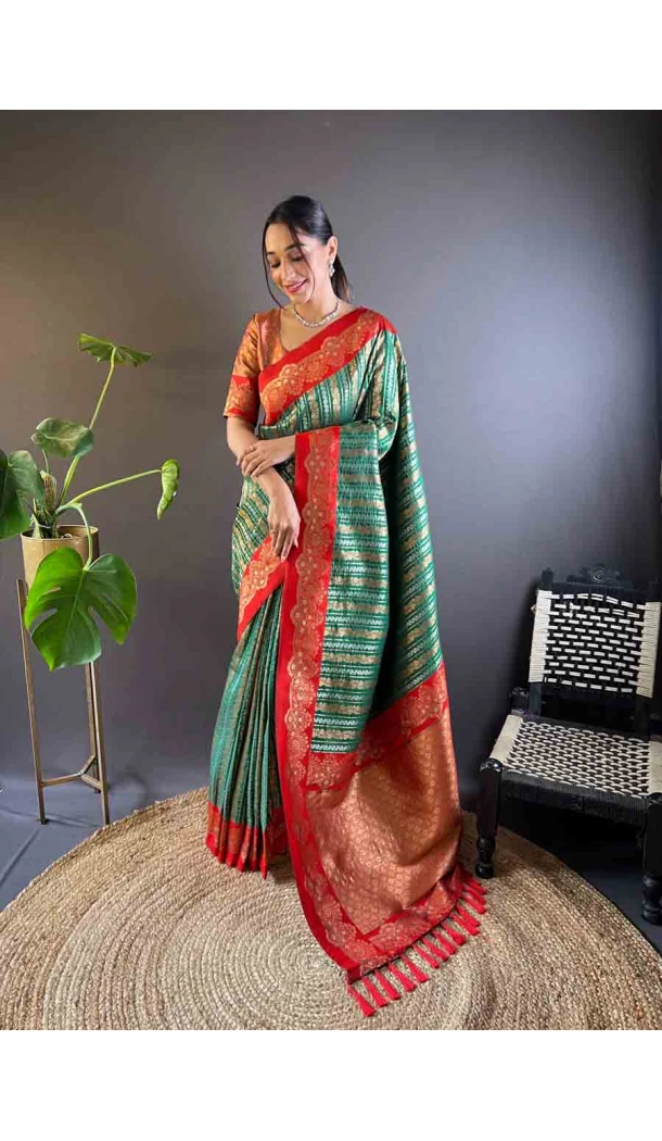 Green Soft Silk Zari Weaving Work Traditional Wear Saree - 144979122