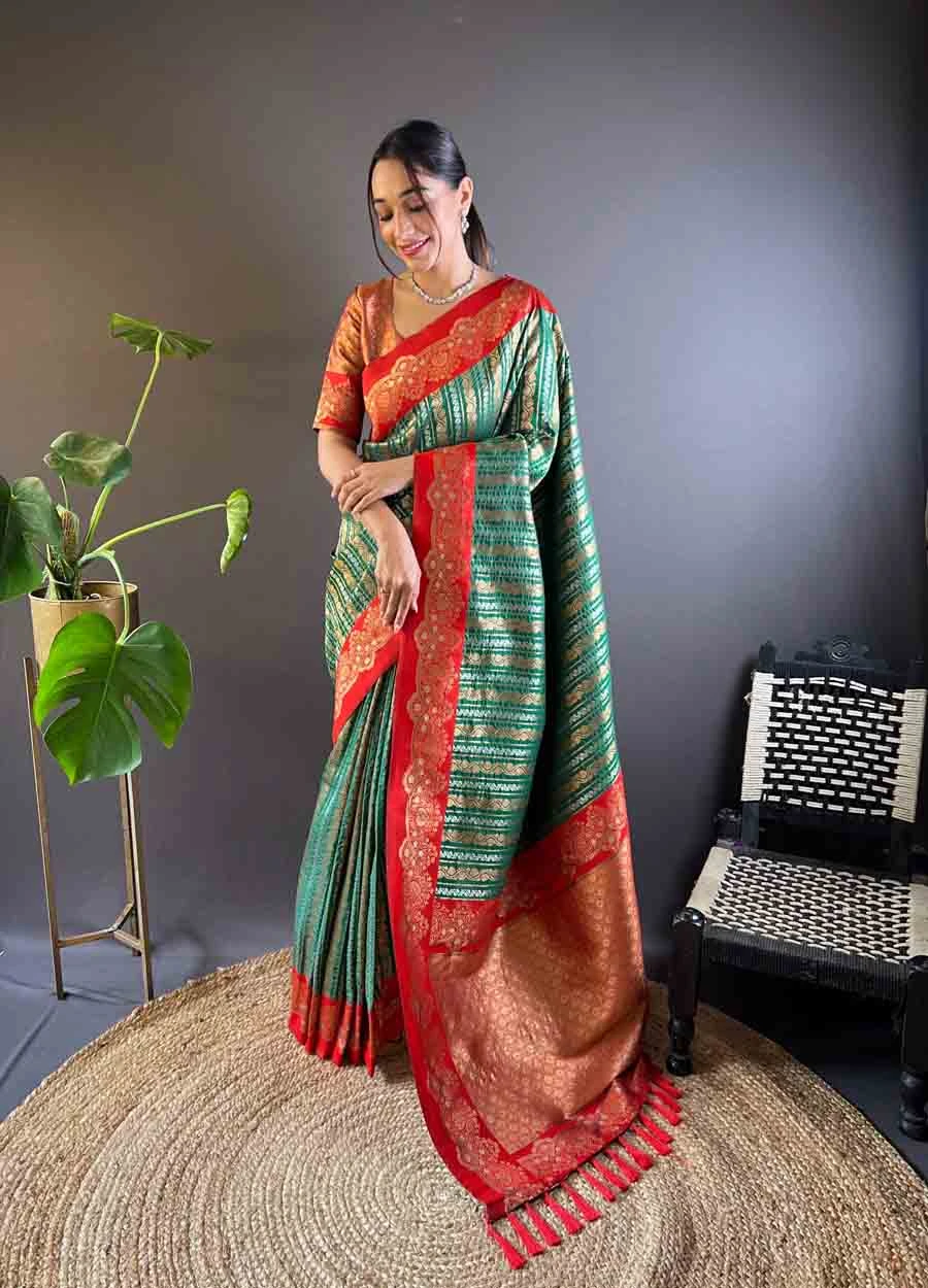 Green Soft Silk Zari Weaving Work Traditional Wear Saree - 144979122 Green Soft Silk Zari Weaving Work Traditional Wear Saree - 144979122