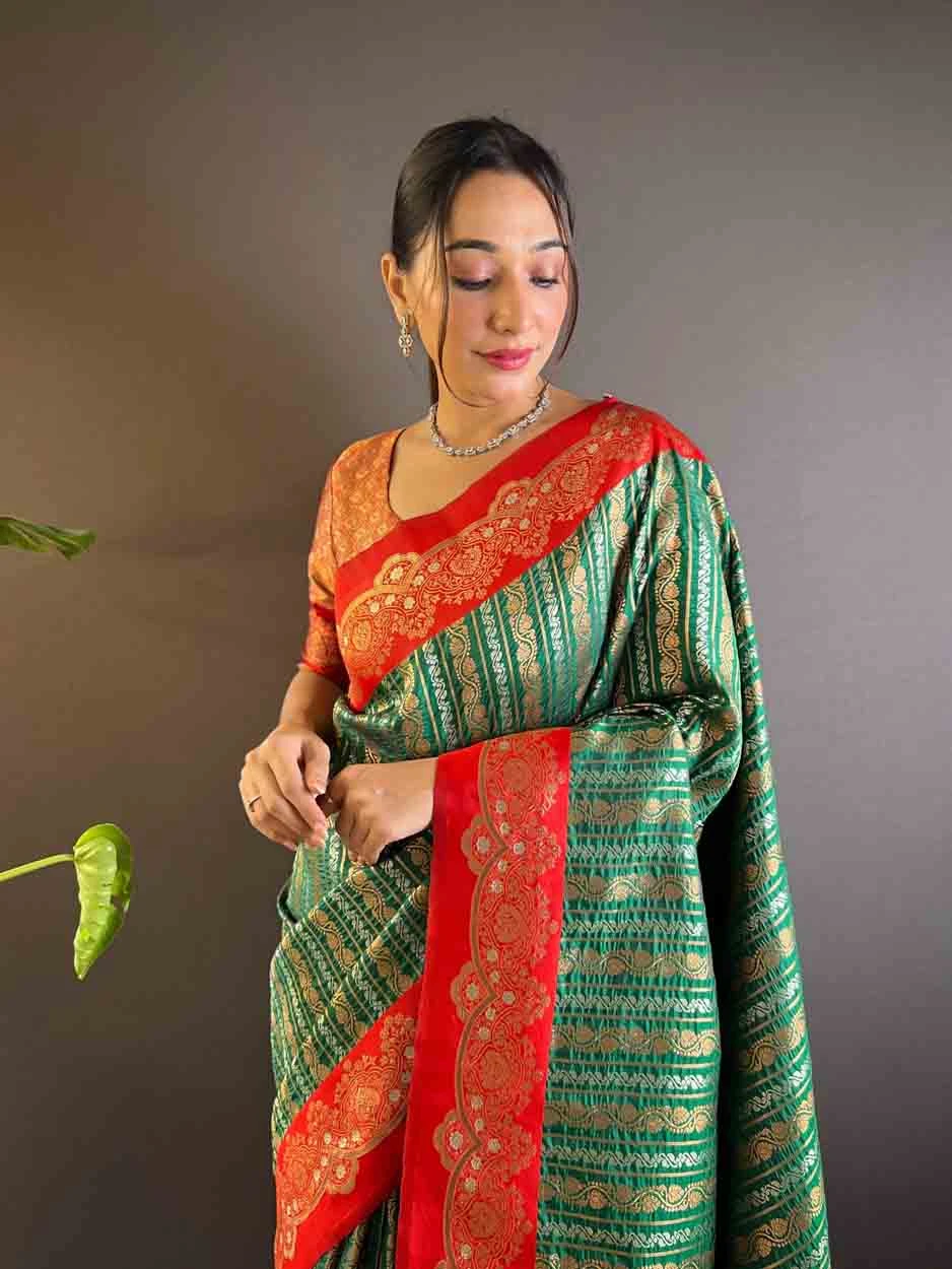 Green Soft Silk Zari Weaving Work Traditional Wear Saree - 144979122 Green Soft Silk Zari Weaving Work Traditional Wear Saree - 144979122